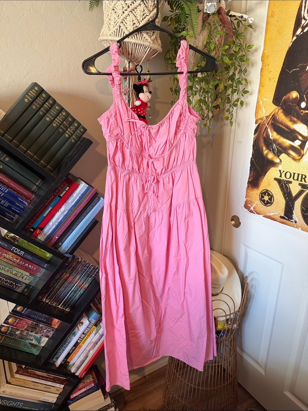 Pink Midi Sundress with Ruffled Straps